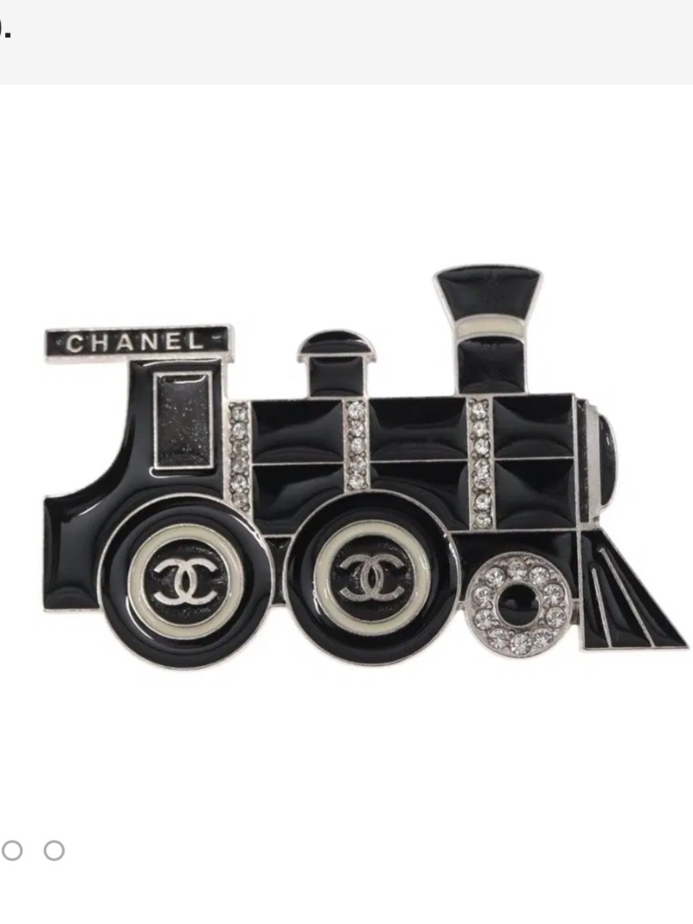 🚂ChaneI Black Enamel Choo Choo Rhinestone Train Brooch🖤